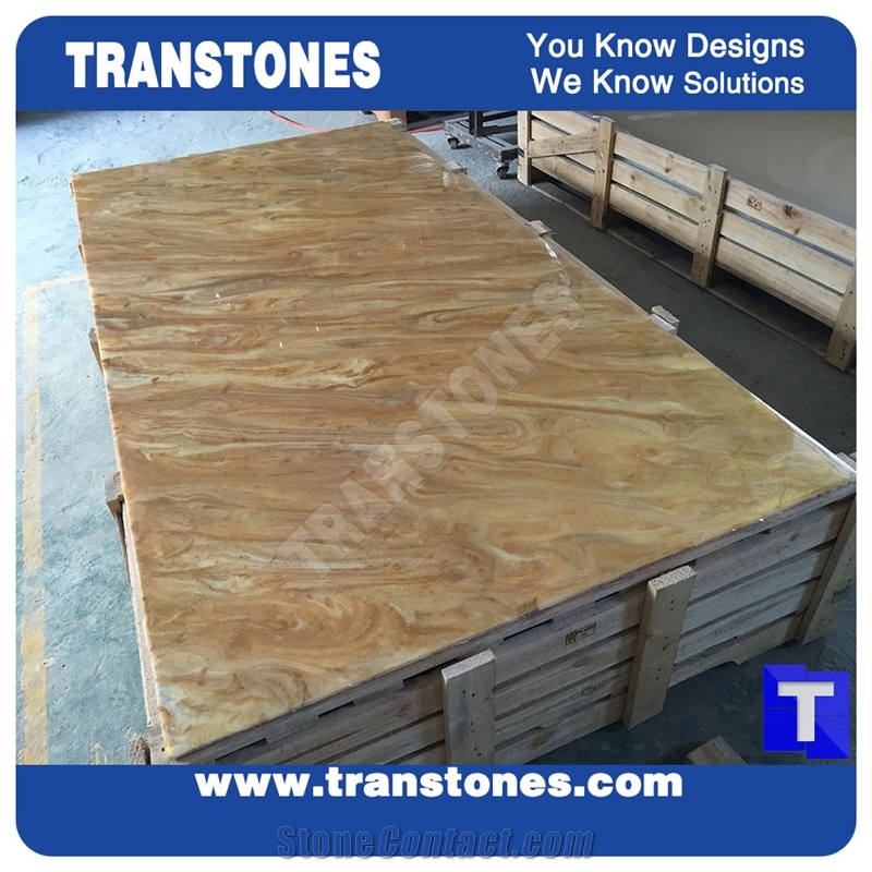 Good Price Solid Surface Translucent Golden Paradiso Artificial Marble Slabs Polished High Gloss,Engineered Stone Yellow Tile Sheet Wall Panel Cladding,Floor Covering Interior Stone