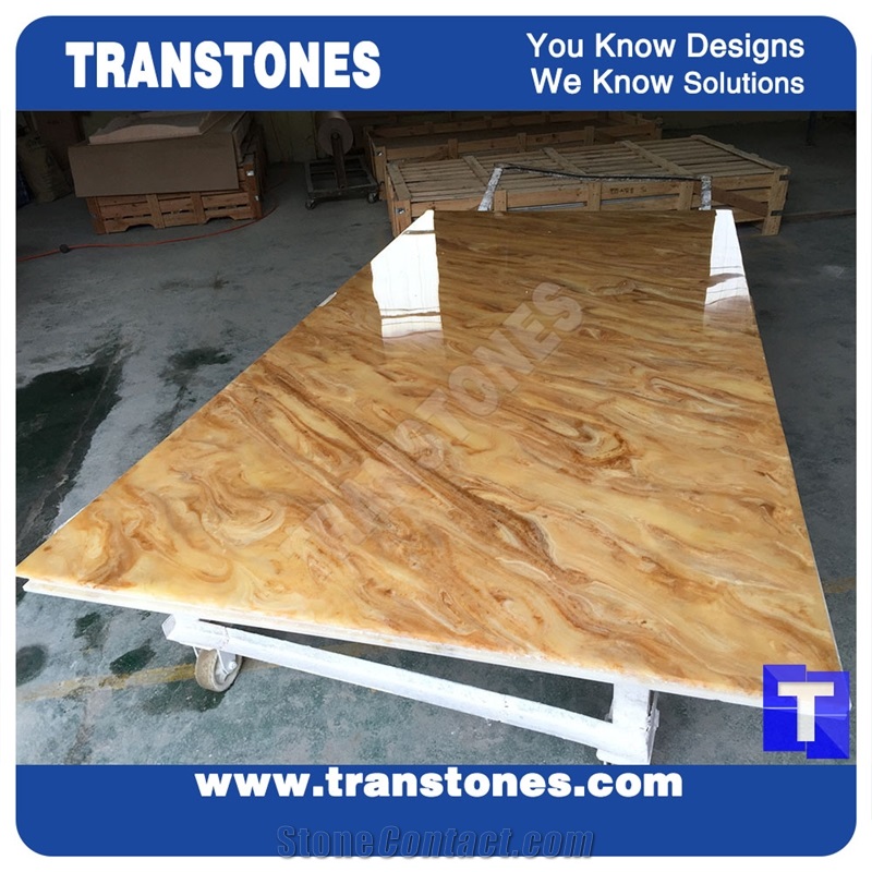 Good Price Solid Surface Translucent Golden Paradiso Artificial Marble Slabs Polished High Gloss,Engineered Stone Yellow Tile Sheet Wall Panel Cladding,Floor Covering Interior Stone