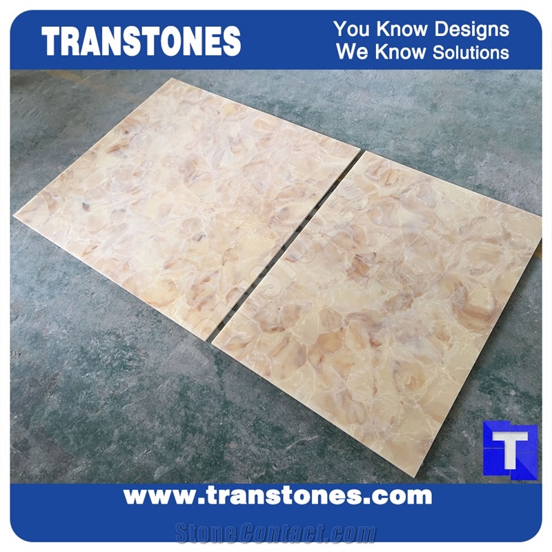 Honed Yellow Golden Shell Artificial Rose Marble Slabs Tile for Wall Panel Floor Covering Paving,Translucent Backlit Crystallized Spray Wave Marble Look Glass Resin Giallo Stone