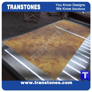 Honed Yellow Golden Shell Artificial Rose Marble Slabs Tile for Wall Panel Floor Covering Paving,Translucent Backlit Crystallized Spray Wave Marble Look Glass Resin Giallo Stone Matt