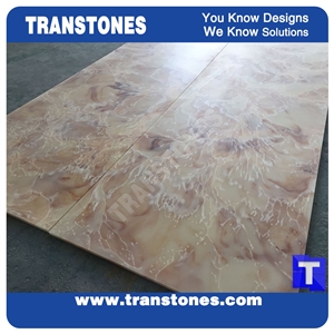 Honed Yellow Golden Shell Artificial Rose Marble Slabs Tile for Wall Panel Floor Covering Paving,Translucent Backlit Crystallized Spray Wave Marble Look Glass Resin Giallo Stone Matt