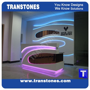 Led Light Solid Surface Artificial White Marble Office Table,Hotel Reception Desk,Engineered Stone Panel for Interior Furniture Stone Work Top
