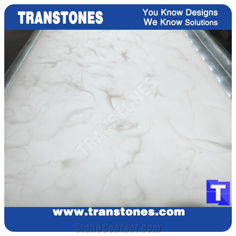 Manufacture Artificial White Marble Wall Construction Materials Solid Surface Slab Cut to Size Tiles for Interior Ceiling,Floor Covering Pattern,Polished Translucent Backlit Glass Stone