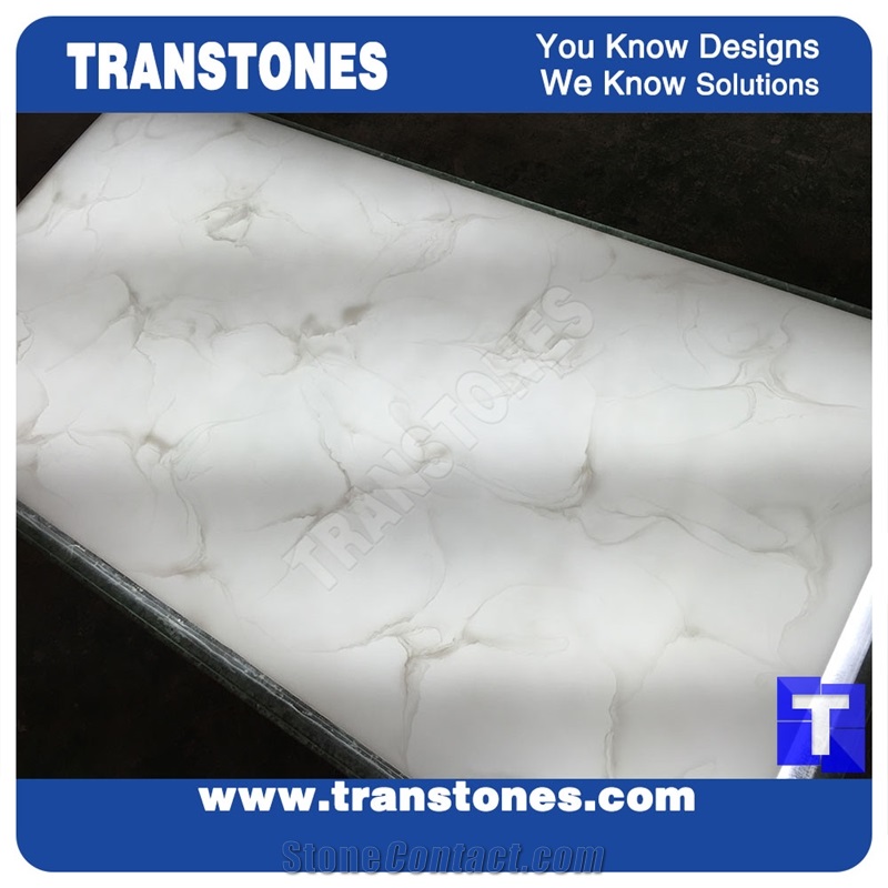 Manufacture Artificial White Marble Wall Construction Materials Solid Surface Slab Cut to Size Tiles for Interior Ceiling,Floor Covering Pattern,Polished Translucent Backlit Glass Stone