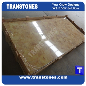 Polished Yellow Dream Artificial Marble Slabs Tile for Wall Panel Floor Covering Paving,Translucent Backlit Crystallized Marble Look Glass Resin Stone