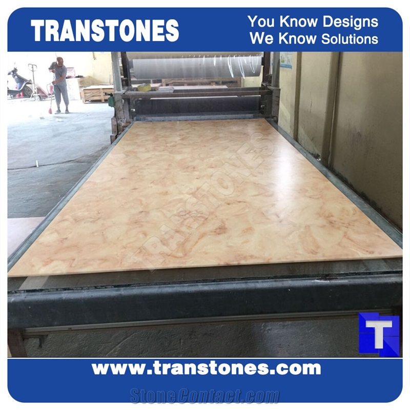 Polished Yellow Dream Artificial Marble Slabs Tile for Wall Panel Floor Covering Paving,Translucent Backlit Crystallized Spray Wave Marble Look Glass Resin Stone