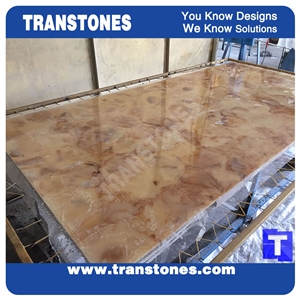 Polished Yellow Golden Shell Rose Artificial Rose Marble Slabs Tile for Wall Panel Floor Covering Paving,Translucent Backlit Crystallized Spray Wave Marble Look Glass Resin Giallo Stone