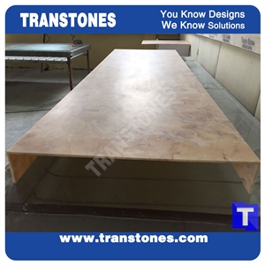 Processing Show-Solid Surface Arobo Dune Artificial Marble Bar Top,Golden Yellow Chain Reception Countertops High Gloss Polished for Office,Hotel Lobby Decor Interior Glass Resin Stone Manufacture