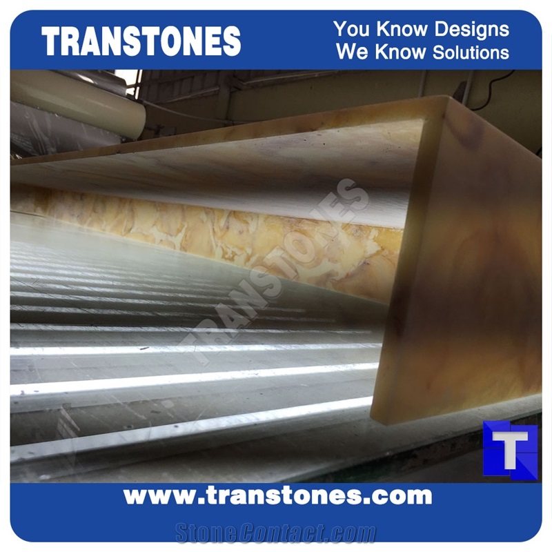 Processing Show-Solid Surface Arobo Dune Artificial Marble Bar Top,Golden Yellow Chain Reception Countertops High Gloss Polished for Office,Hotel Lobby Decor Interior Glass Resin Stone Manufacture