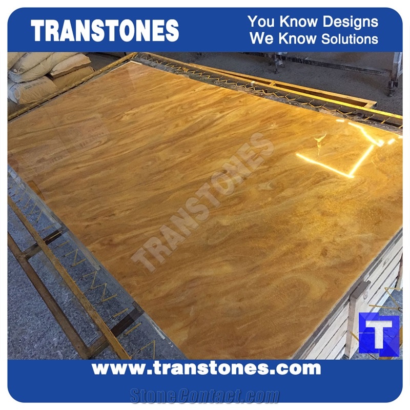 Processing Show-Solid Surface Arobo Dune Artificial Marble Slabs,Golden Yellow Chain High Gloss Polished for Office Reception Countertops,Hotel Lobby Decor Interior Glass Resin Stone Manufacture