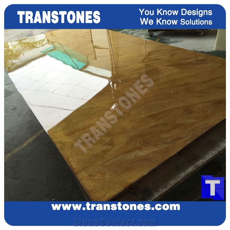Processing Show-Solid Surface Arobo Dune Artificial Marble Slabs,Golden Yellow Chain High Gloss Polished for Office Reception Countertops,Hotel Lobby Decor Interior Glass Resin Stone Manufacture