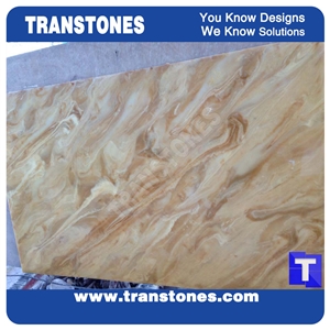 Processing Show-Solid Surface Arobo Dune Artificial Marble Slabs,Golden Yellow Chain High Gloss Polished for Office Reception Countertops,Hotel Lobby Decor Interior Glass Resin Stone Manufacture