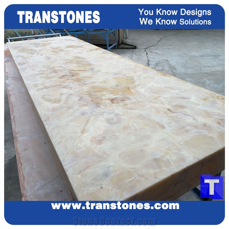 Processing Show-Solid Surface Fossi Arobo Dune Artificial Marble Bar Top,Golden Yellow Chain Reception Countertops High Gloss Polished for Office,Hotel Decor Interior Glass Resin Stone Manufacture