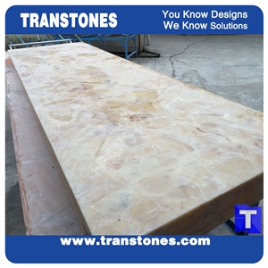 Processing Show-Solid Surface Fossi Arobo Dune Artificial Marble Bar Top,Golden Yellow Chain Reception Countertops High Gloss Polished for Office,Hotel Decor Interior Glass Resin Stone Manufacture