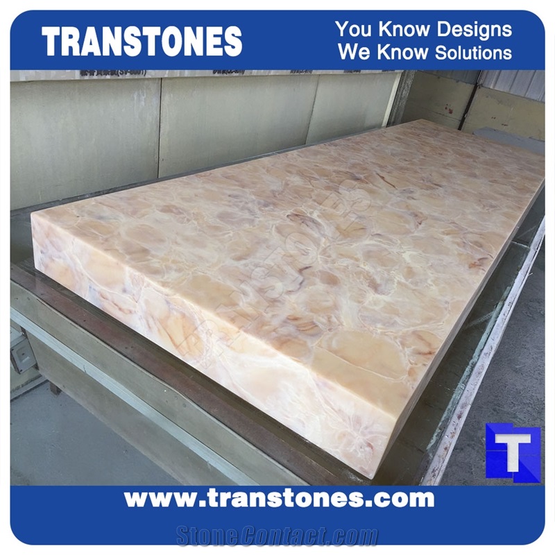 Processing Show-Solid Surface Fossi Arobo Dune Artificial Marble Bar Top,Golden Yellow Chain Reception Countertops High Gloss Polished for Office,Hotel Decor Interior Glass Resin Stone Manufacture