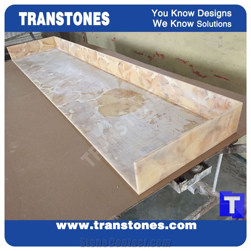Processing Show-Solid Surface Fossi Arobo Dune Artificial Marble Bar Top,Golden Yellow Chain Reception Countertops High Gloss Polished for Office,Hotel Decor Interior Glass Resin Stone