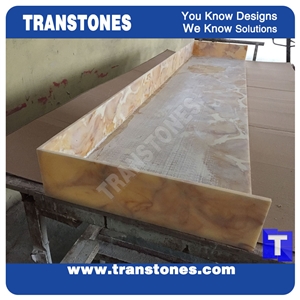 Processing Show-Solid Surface Fossi Arobo Dune Artificial Marble Bar Top,Golden Yellow Chain Reception Countertops High Gloss Polished for Office,Hotel Decor Interior Glass Resin Stone