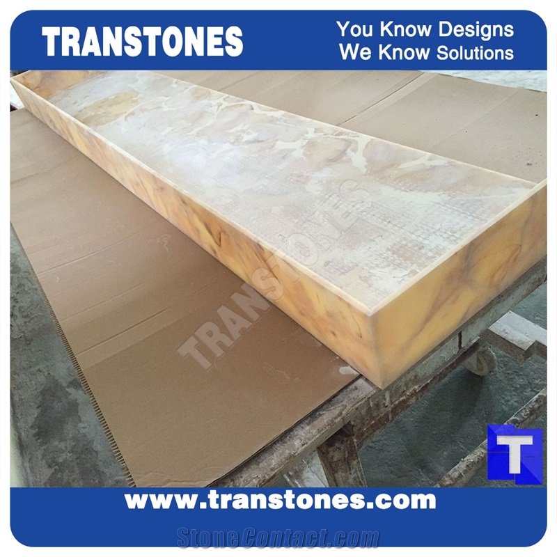 Processing Show-Solid Surface Fossi Arobo Dune Artificial Marble Bar Top,Golden Yellow Chain Reception Countertops High Gloss Polished for Office,Hotel Decor Interior Glass Resin Stone