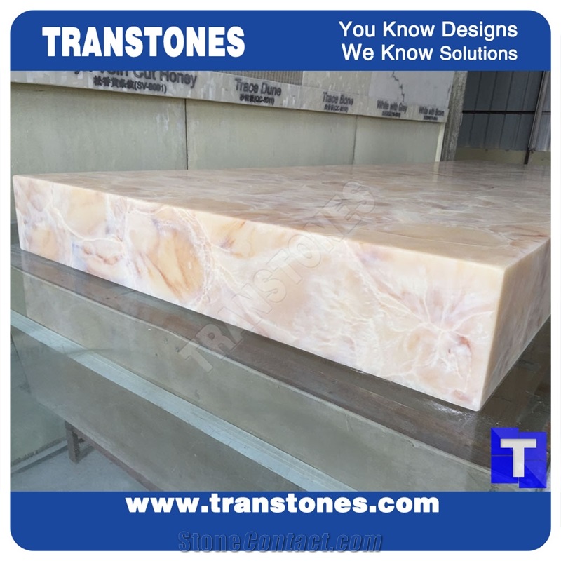 Processing Show-Solid Surface Fossi Arobo Dune Artificial Marble Bar Top,Golden Yellow Chain Reception Countertops High Gloss Polished for Office,Hotel Decor Interior Glass Resin Stone
