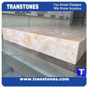 Processing Show-Solid Surface Fossi Arobo Dune Artificial Marble Bar Top,Golden Yellow Chain Reception Countertops High Gloss Polished for Office,Hotel Decor Interior Glass Resin Stone