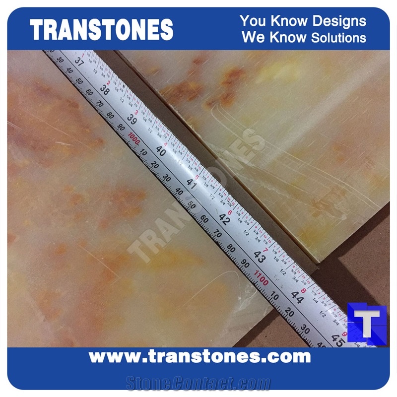 Processing Show Solid Surface Fossi Arobo Dune Artificial Marble Bar Top,Golden Yellow Chain Reception Countertops High Gloss Polished for Office,Hotel Decor Interior Glass Resin Stone