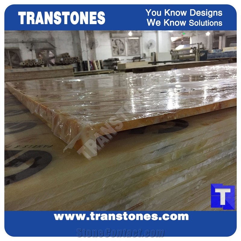 Processing Show Solid Surface Fossi Arobo Dune Artificial Marble Bar Top,Golden Yellow Chain Reception Countertops High Gloss Polished for Office,Hotel Decor Interior Glass Resin Stone
