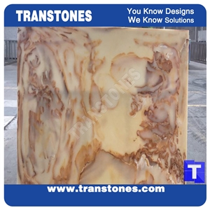 Rusty Ivory Golden Artificial Beige Onyx Wall Cladding Panel Floor Covering Tiles Solid Surface Translucent Backlit Cream Resin Glass Alabaster Stone for Bar Tops,Reception Table