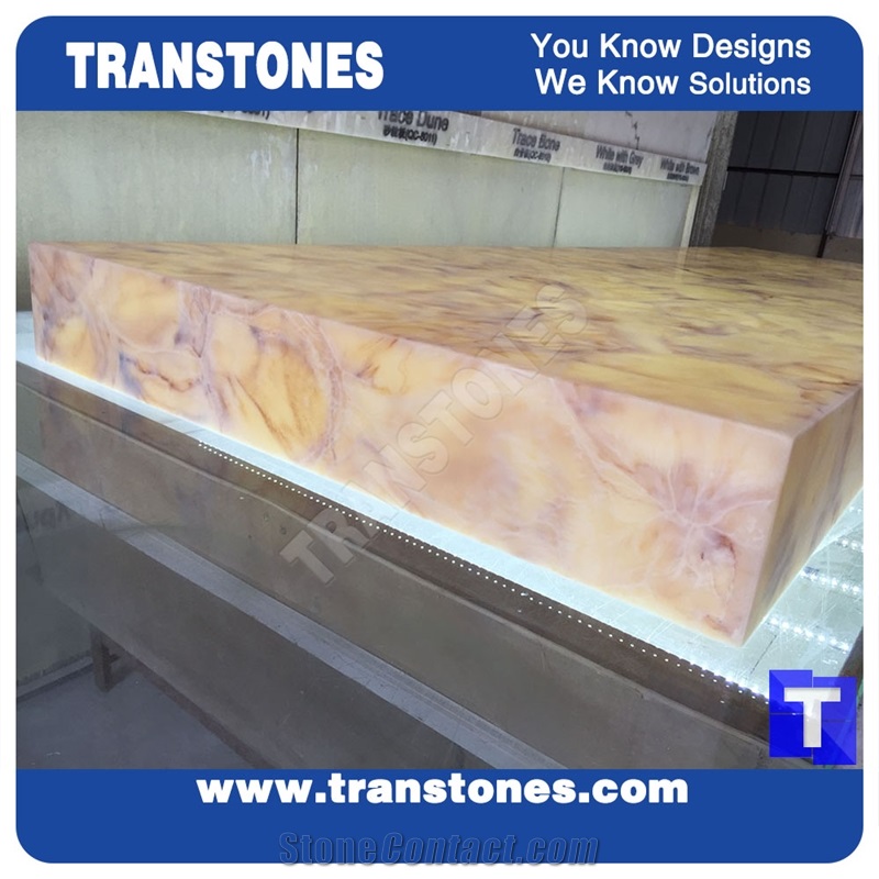 Solid Surface Arobo Dune Artificial Marble Bar Top,Golden Yellow Chain Reception Countertops High Gloss Polished for Office,Hotel Decor Interior Glass Resin Stone Manufacture