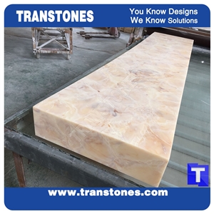 Solid Surface Arobo Dune Artificial Marble Bar Top,Golden Yellow Chain Reception Countertops High Gloss Polished for Office,Hotel Decor Interior Glass Resin Stone Manufacture