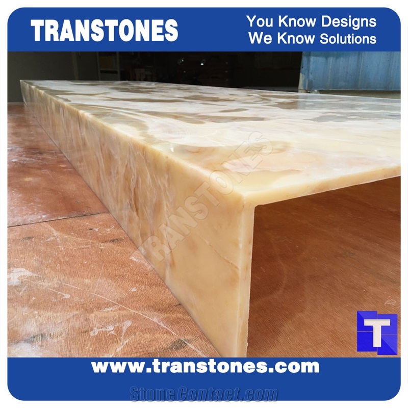 Solid Surface Arobo Dune Artificial Marble Bar Top,Golden Yellow Chain Reception Countertops High Gloss Polished for Office,Hotel Decor Interior Glass Resin Stone Manufacture