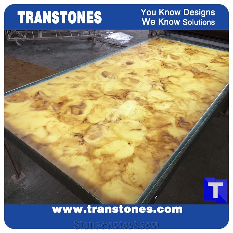 Solid Surface Artifical Marble Imperial Rose Slab Tiles for Wall Panel Sheet, Translucent Backlit Glass Stone for Reception Desk