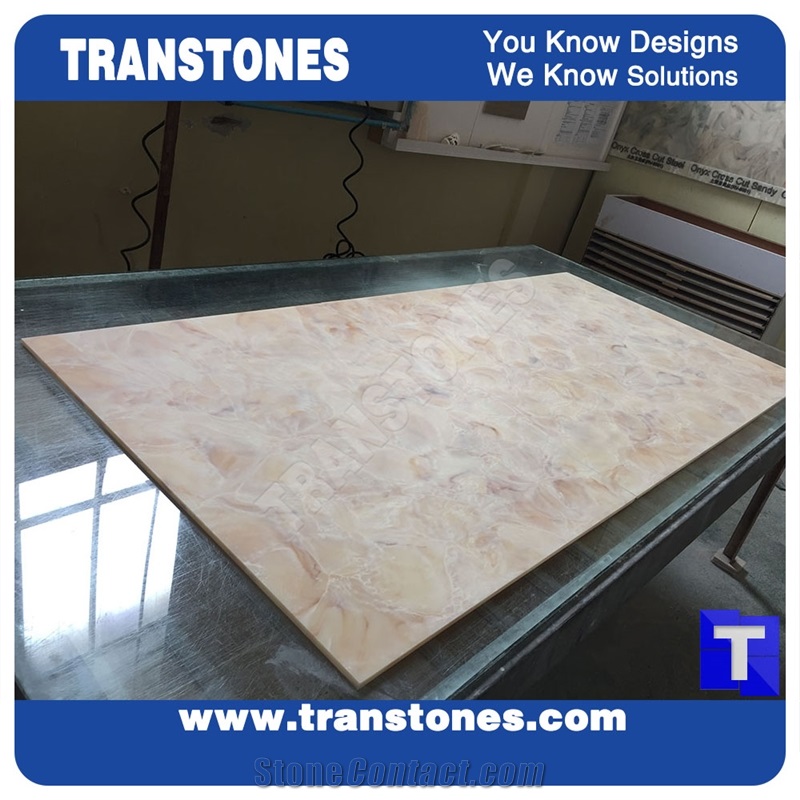 Solid Surface Artifical Marble Imperial Rose Slab Tiles for Wall Panel Sheet, Translucent Backlit Glass Stone for Reception Desk