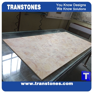 Solid Surface Artifical Marble Imperial Rose Slab Tiles for Wall Panel Sheet, Translucent Backlit Glass Stone for Reception Desk