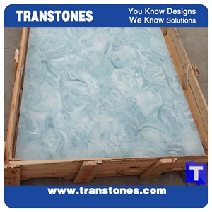 Solid Surface Artificial Blue Spray Marble Look Slabs Wall Panel Ceiling,Floor Covering,Azul Engineered Stone Tile Cut to Size Sheet for Hotel Lobby Building Stone