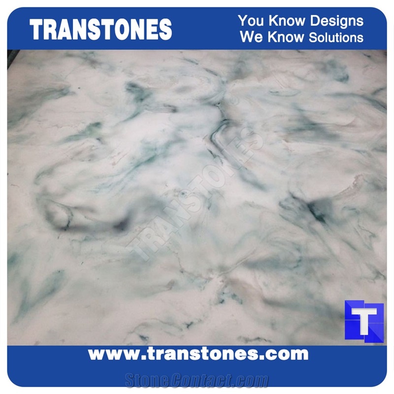Solid Surface Artificial Blue Spray Marble Look Slabs Wall Panel Ceiling,Floor Covering,Azul Engineered Stone Tile Cut to Size Sheet for Hotel Lobby Building Stone