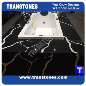 Solid Surface Artificial Nero Calacatta Quartz Marble Tiles for Wall Panel,Bathtub Surround Coveirng,Black Engineered Stone Slab,China Professinal Interior Furniture Manufacture