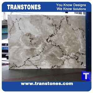 Solid Surface Calacatta Carrara White Marble Look Glass Stone Slabs Tile for Wall Panel,Ceiling,Kitchen Bathroom Design Floor Covering Pattern,Engineered Stone