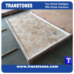Solid Surface Dino Artificial Imperial Cream Rose Marble Slab for Wall Panel,Floor Covering Polished Slab for Reception Desk,Office Table Design Panel Translucent Backlit Glass Stone