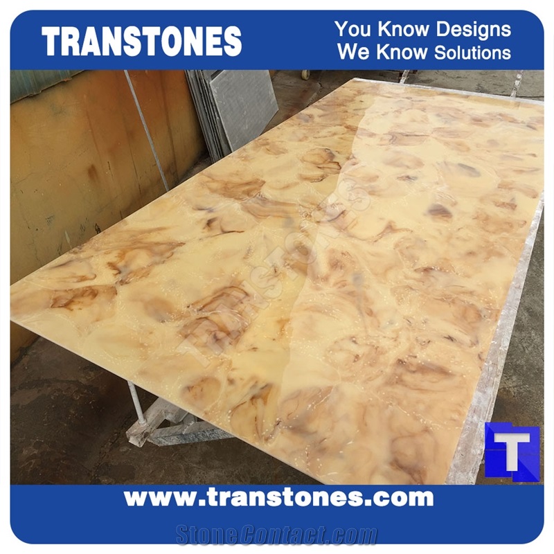 Solid Surface Fossi Arobo Dune Artificial Marble Slab,Golden Yellow Chain Panel Tile, High Gloss Desert Sahara Polished for Office,Hotel Decor Interior Glass Resin Stone
