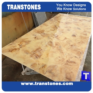 Solid Surface Fossi Arobo Dune Artificial Marble Slab,Golden Yellow Chain Panel Tile, High Gloss Desert Sahara Polished for Office,Hotel Decor Interior Glass Resin Stone