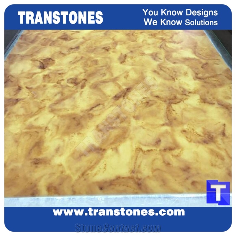 Solid Surface Golden Marble Look Stone Panel Slab Tile for Walling,Floor Ciovering Translucent Backlit