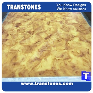 Solid Surface Golden Marble Look Stone Panel Slab Tile for Walling,Floor Ciovering Translucent Backlit