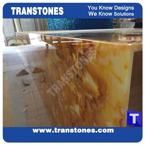 Solid Surface Golden Yellow Acrylic Marble Slab Tiles Sheet