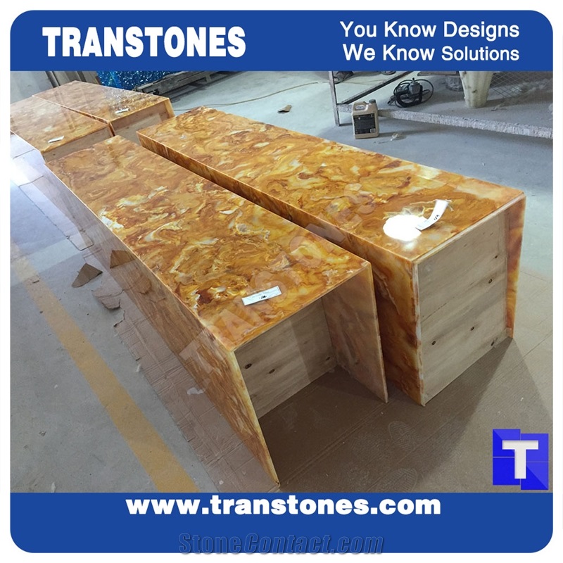 Solid Surface Golden Yellow Acrylic Marble Slab Tiles Sheet