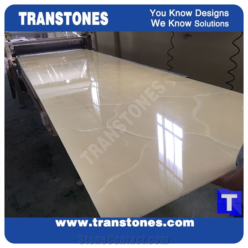 Solid Surface Honey Onyx Slabs for Wall Panel Beige Faux Alabaster Tiles Processing Show High Gloss Polished