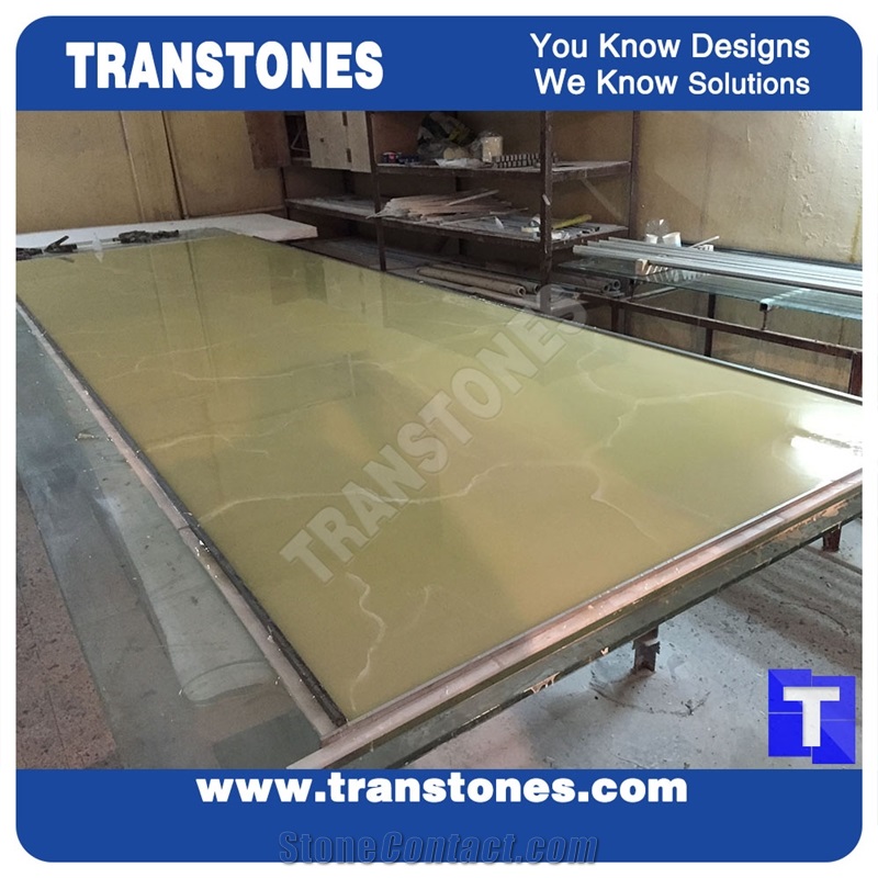 Solid Surface Honey Onyx Slabs for Wall Panel Beige Faux Alabaster Tiles Processing Show High Gloss Polished