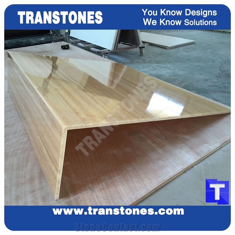 Solid Surface Imperial Wooden Vien Faux Marble Slabs,Tile Wall Panel,Engineered Stone Artificial Fossi Yellow Wood Grain Stone Translucent Backlit