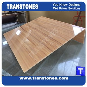 Solid Surface Imperial Wooden Vien Faux Marble Slabs,Tile Wall Panel,Engineered Stone Artificial Fossi Yellow Wood Grain Stone Translucent Backlit