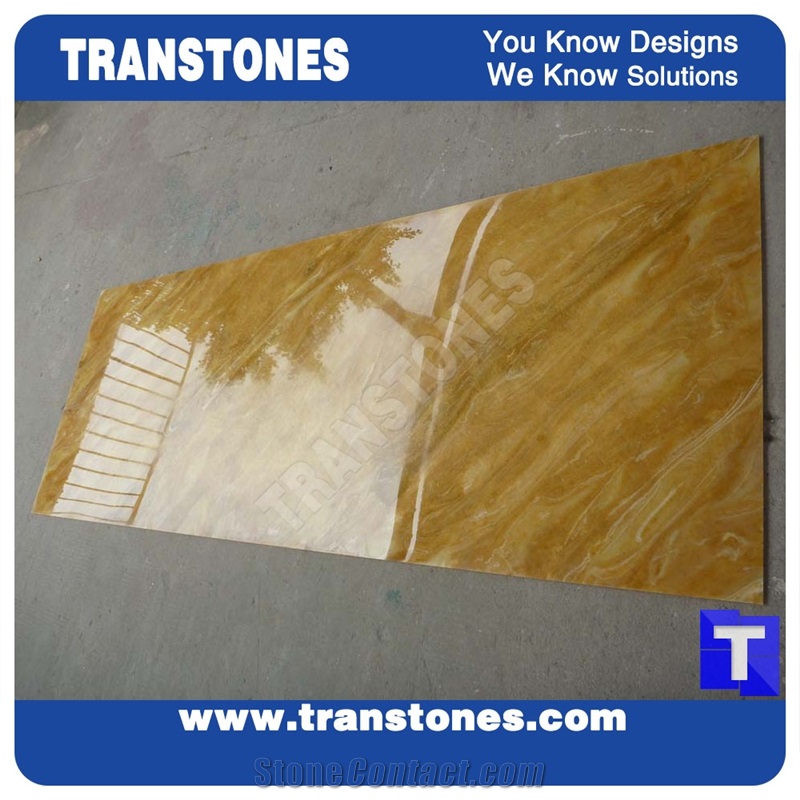 Solid Surface Translucent Golden Paradiso Artificial Marble Slabs Polished High Gloss,Engineered Stone Yellow Tile Sheet Wall Panel Cladding,Floor Covering Interior Stone
