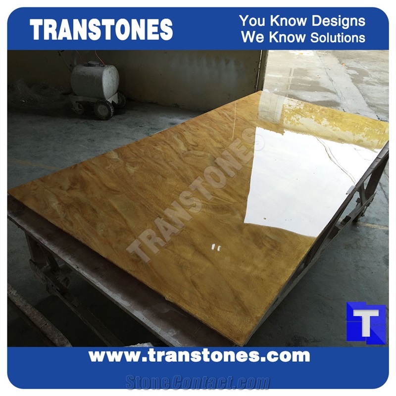Solid Surface Translucent Golden Paradiso Artificial Marble Slabs Polished High Gloss,Engineered Stone Yellow Tile Sheet Wall Panel Cladding,Floor Covering Interior Spray Vein Glass Resin Stone